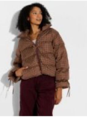 wild fable Brown Plaid Cropped Puffer Jacket